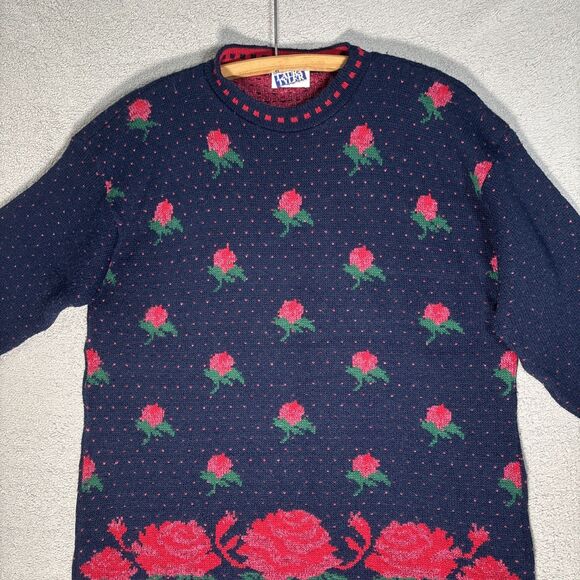 Vintage Laura Tyler Sweater Women’s XL Rose AOP Adele Knit Cottagecore Holiday - Picture 3 of 16